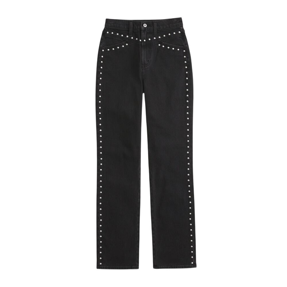 Abercrombie Fitch Ultra High Rise 90s Straight Jean Black Studded 28 Long Tall